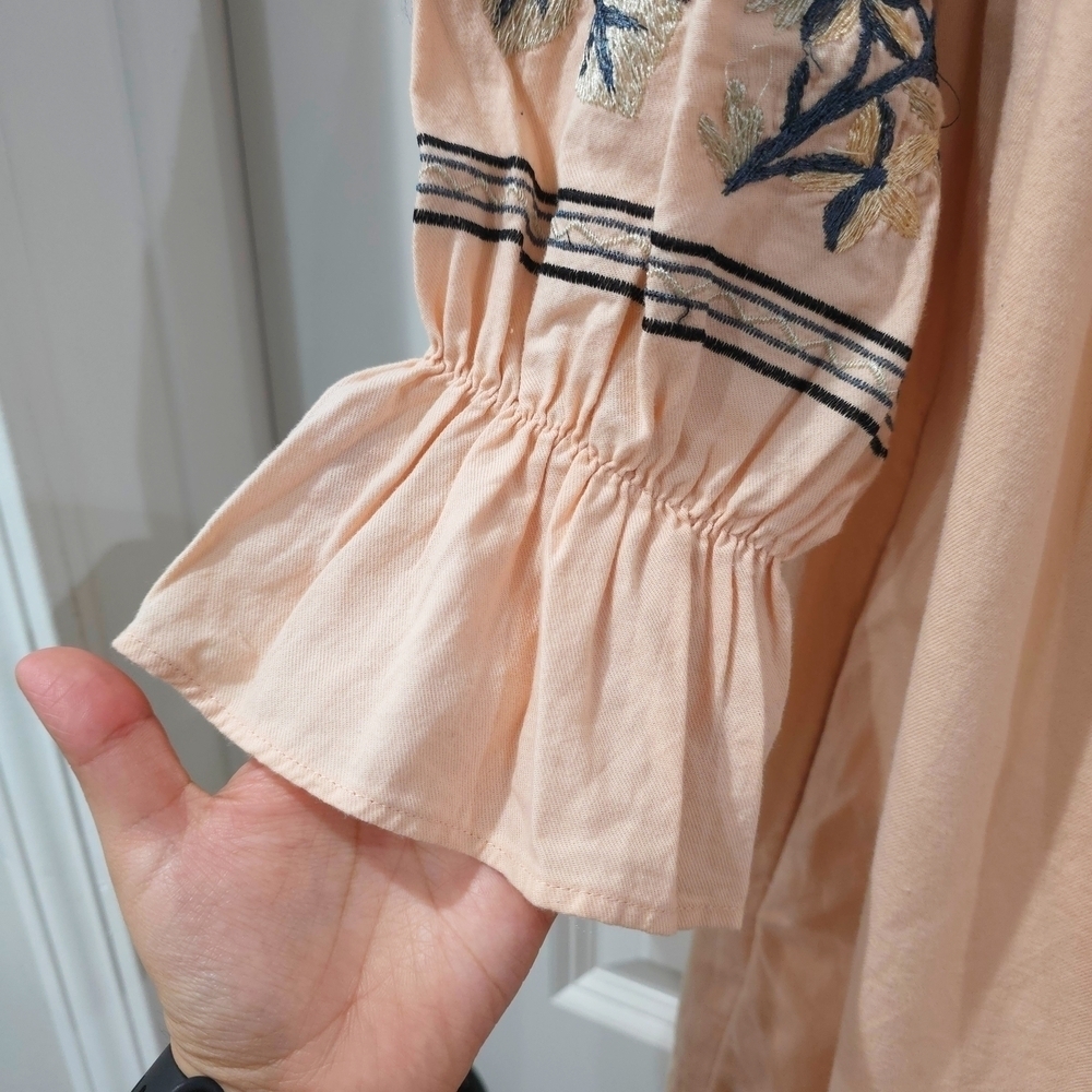 FREE PEOPLE Floral Embroidered Peasant Off The Shoulder Mini Dress, Size XS - Picture 7 of 15